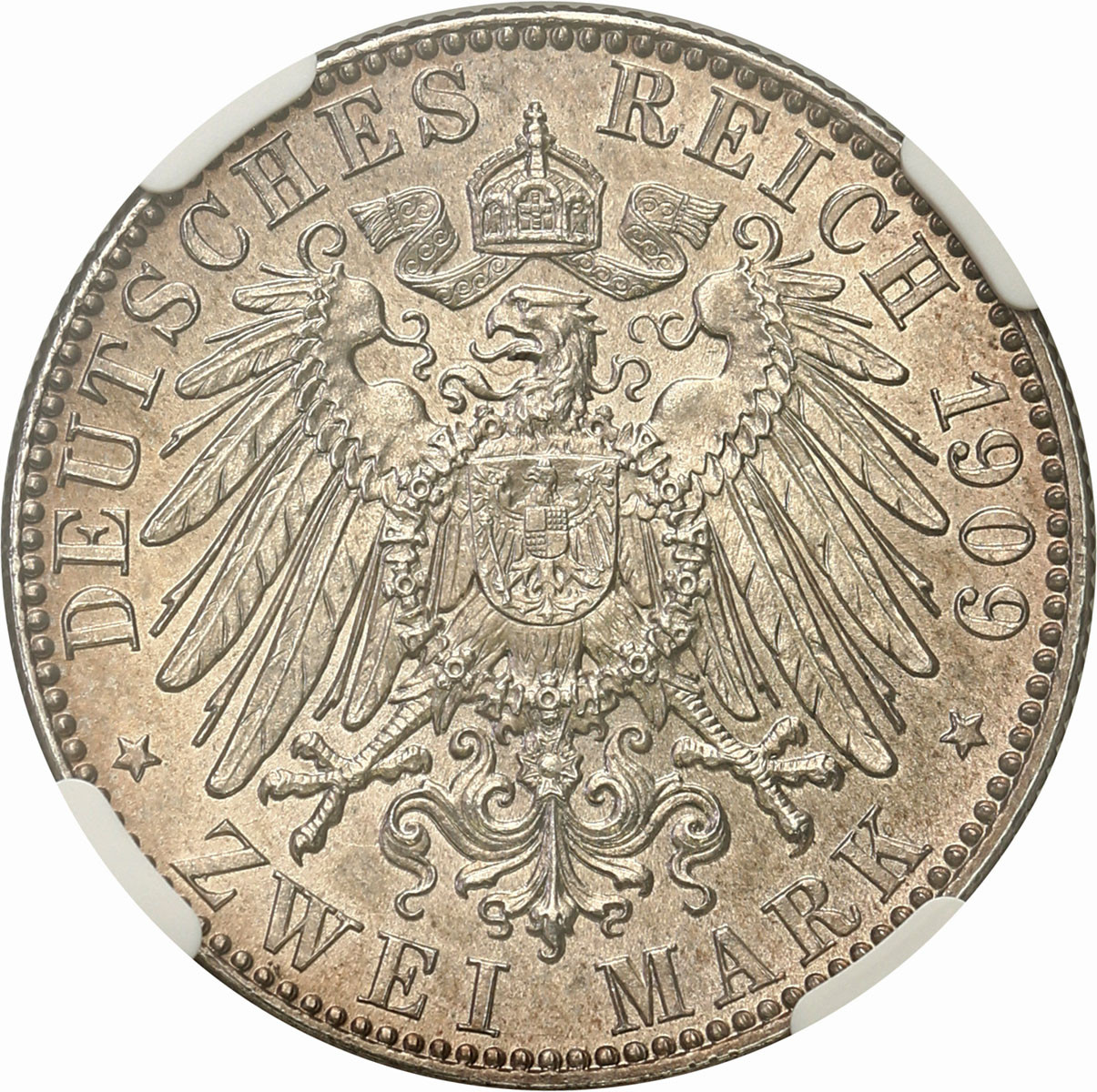 Niemcy, Saksonia. 2 marki 1909 E, Muldenhütten NGC MS66 - PIĘKNE